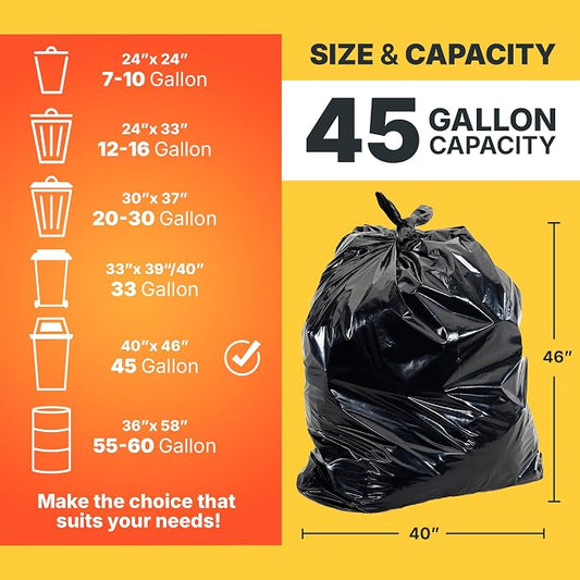 45 Gallon Trash Bags, 30 Micron Heavy Duty Pure LDPE Garbage Can Liners - Image 2