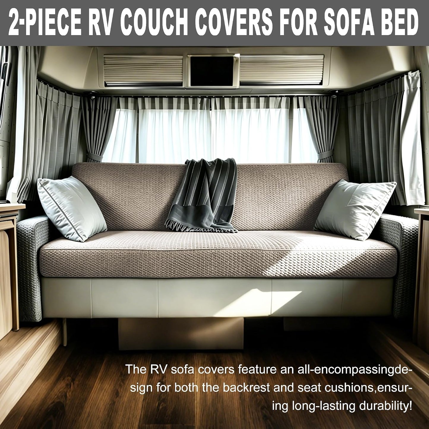 2 Piece RV Couch Covers for Sofa Bed，RV Jackknife Sofa Cover for Stretchable Backrest & Seat Covers, Non Slip Washable Furniture Slipcover for Pet Friendly