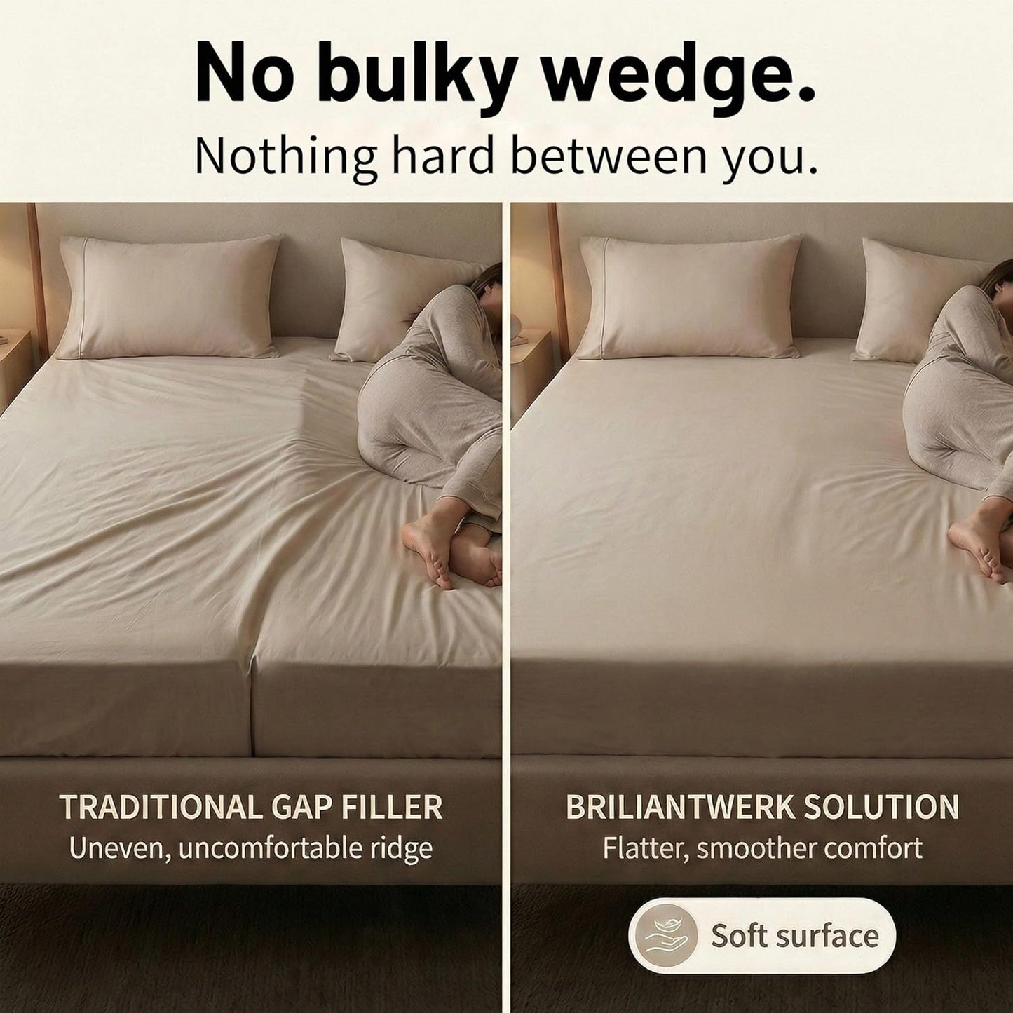 Briliantwerk Twin to King Bed Converter | No Slipping | Innovative Solution as Bed Bridge for Couples & Families | Split King Gap Filler for Adjustable Bed, Installed in < 5 Min