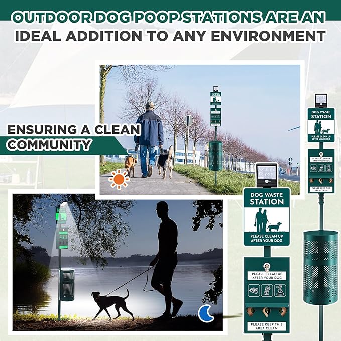 Dog Waste Station with Solar Panels Outdoor LED Galvanized Steel Dog Trash Bin - Image 6