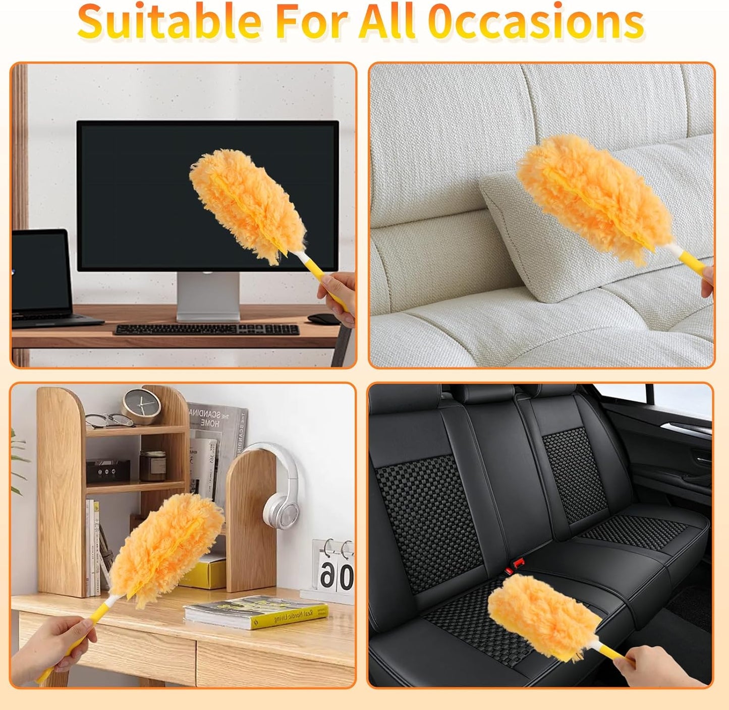 60 Count Duster Refill for Swiffer Duster with 1 Handle - 360° Multi-Surface Larger Size Feather Dusters, Disposable Duster Kit for Cleaning Home, Furniture, Blinds and Ceiling Fans