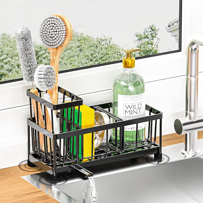 Black Sponge Holder for Kitchen Sink, Self-Draining Kitchen Sink Organizer by Unknown