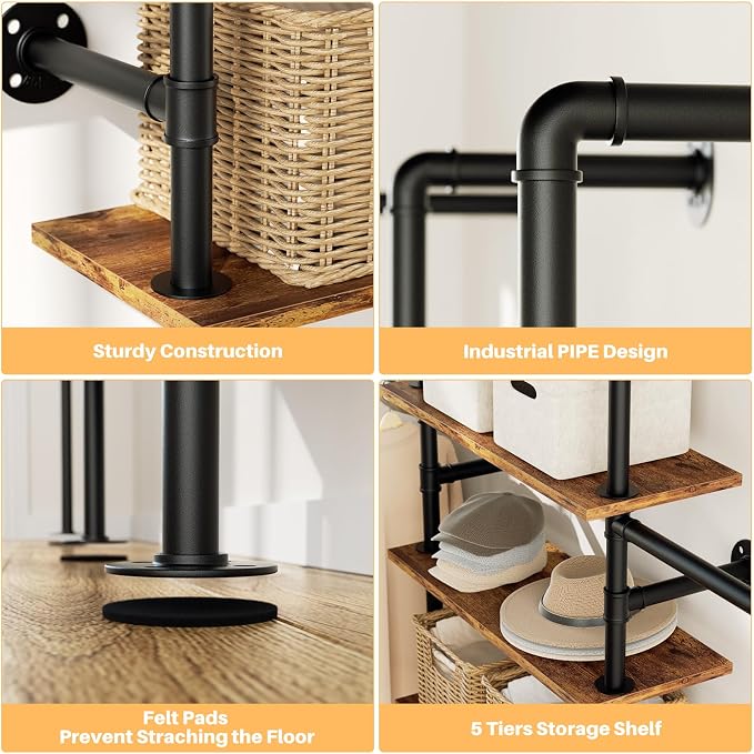 Aheaplus Industrial Pipe Clothing Rack, Reversible 6.42FT Clothes Rack - Image 5