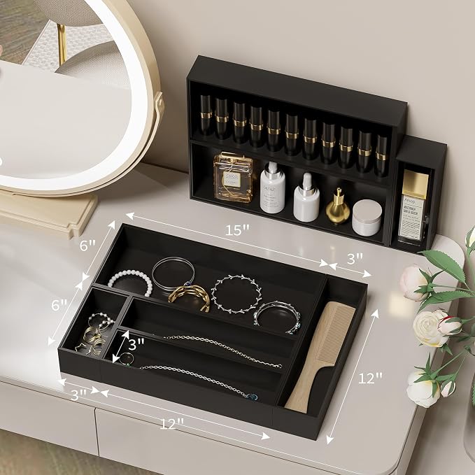 Kitchen Drawer Organizer Tray, Stackable Black Bamboo Drawer Organizer - Image 4