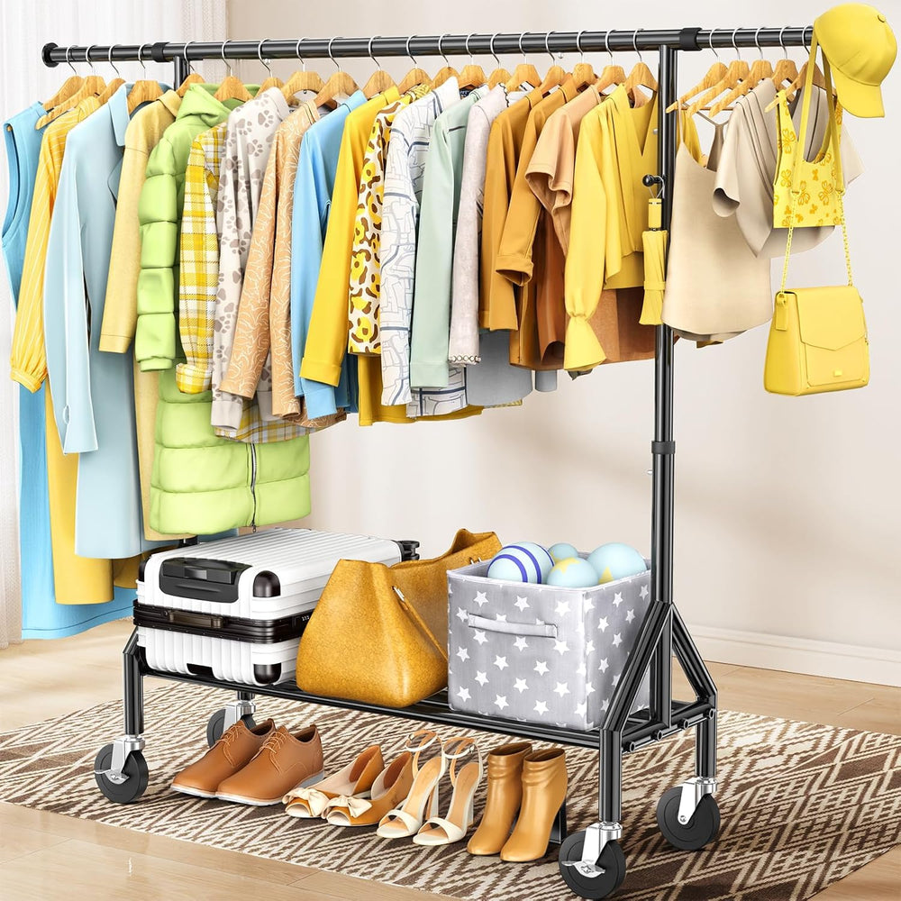 Heavy Duty Clothes Rack Load 520LBS, Adjustable Rolling Clothing Rack with St...