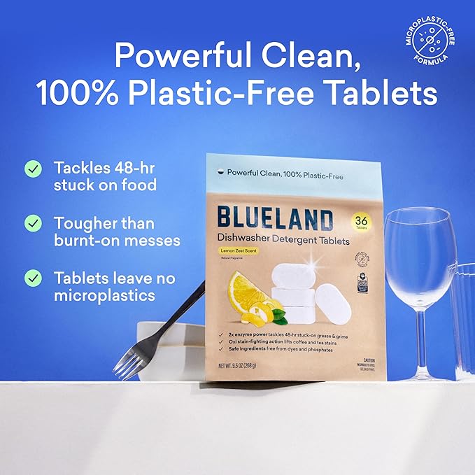 BLUELAND 100% Plastic-Free Dishwasher Detergent Tablets, Starter Set, Lemon Zest - Image 2