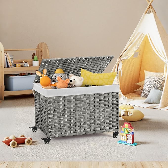 Rolling Storage Basket with Lid, 47.6 Gallon Storage Bin with Wheels, Woven - Image 7