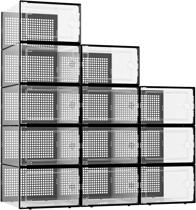 Kuject XX-Large Shoe Storage Boxes Organizers Clear Plastic Stackable 12 Pack by Kuject