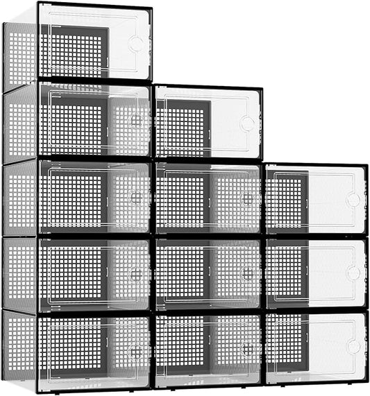 Kuject XX-Large Shoe Storage Boxes Organizers Clear Plastic Stackable 12 Pack by Kuject