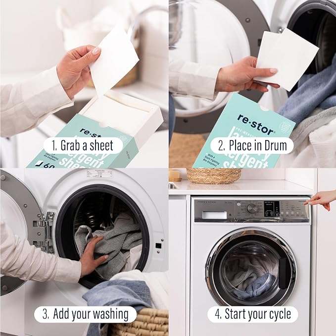 restor Laundry Detergent Sheets Fresh Linen 60 Loads | Eco Friendly Plastic - Image 5