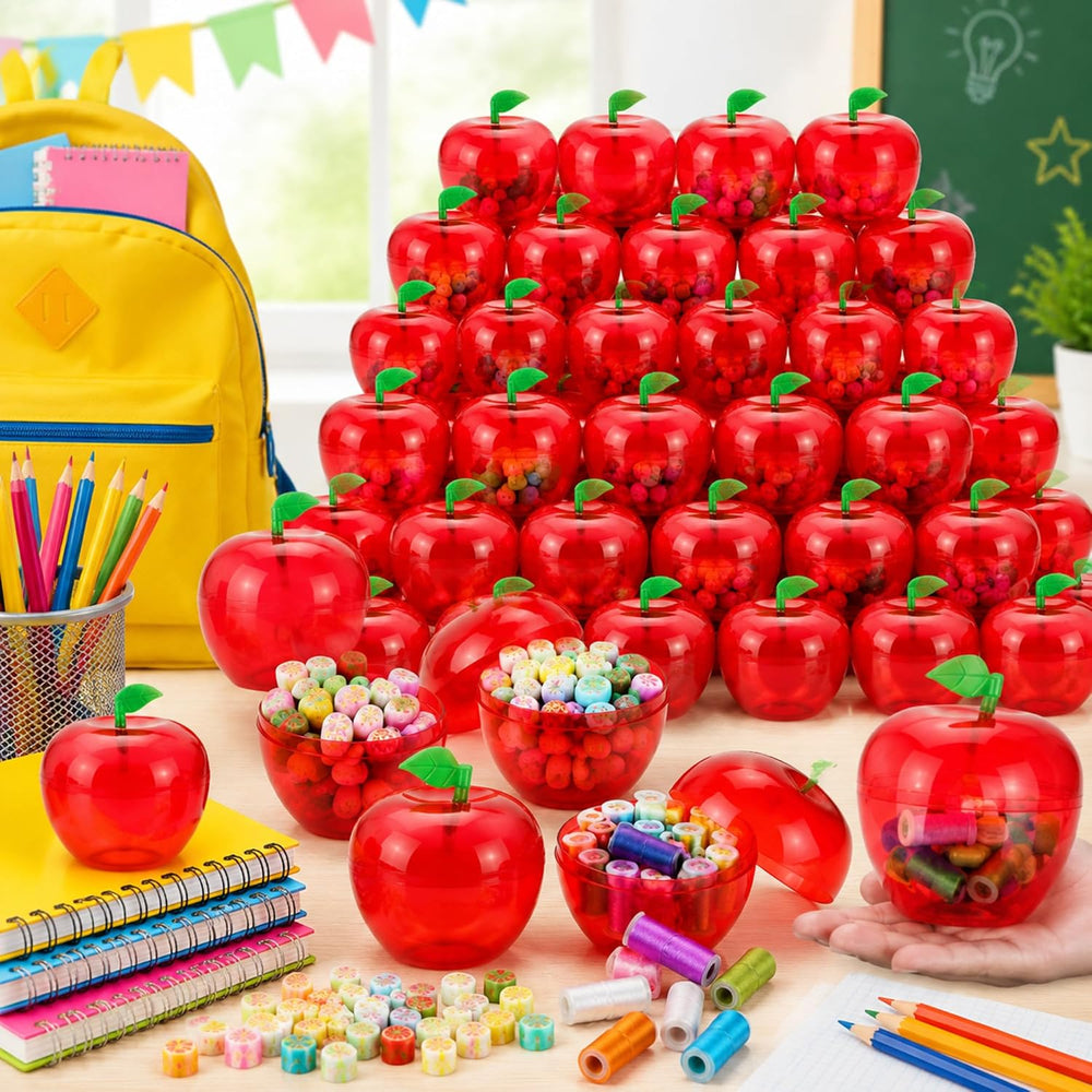 Tanlade 50 Pcs Back to School Gift for Teacher Plastic Apple Container Bulk