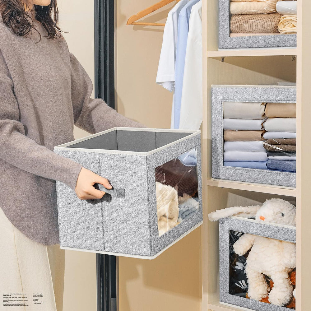 Homsorout Fabric Storage Bins with Lids, Large Storage Cubes with Window, Fab...