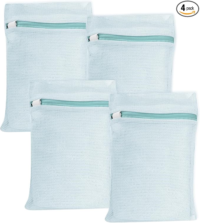 4 Piece Blue Small, Durable Organic Cotton Mesh Laundry Bag by NAHADS