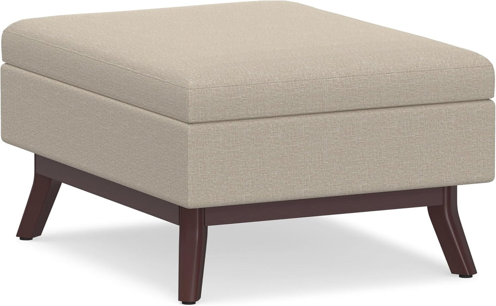 SIMPLIHOME Owen 34" Wide Linen Look Fabric Lift Top Ottoman in Natural