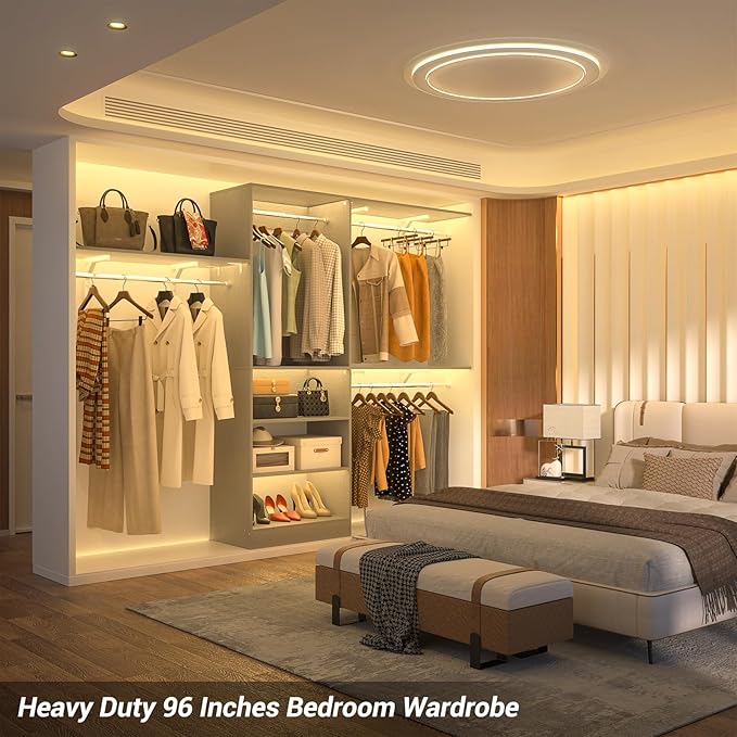 8FT Closet System with Shelves, Wall Mount Bedroom Wardrobe Walk-in Closet - Image 2