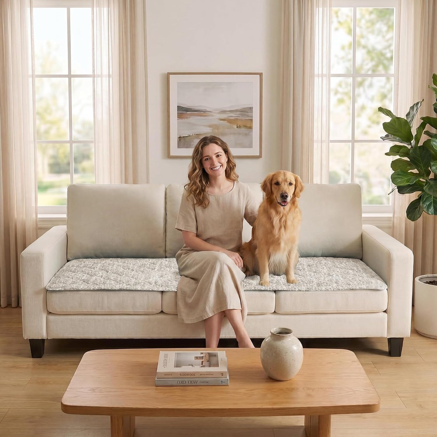 H.VERSAILTEX Chenille Couch Cover for Dogs Washable Soft Sofa Covers Sectional Sofa Cover Non-Slip Thick Couch Protector Dog Pet Bed Covers(Ivory, 28" x 71")