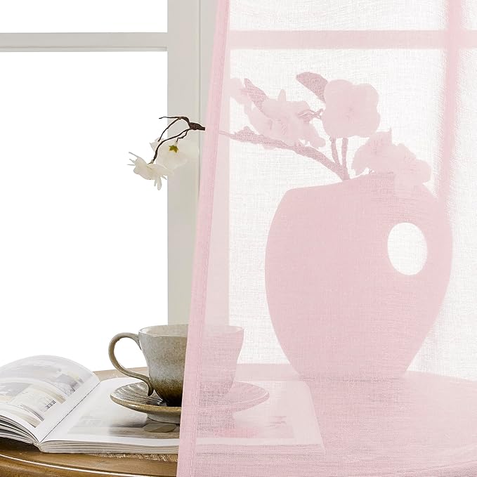 Tollpiz Sheer Door Curtain Closet Linen Textured Curtain Sheers Doorway Light - Image 9