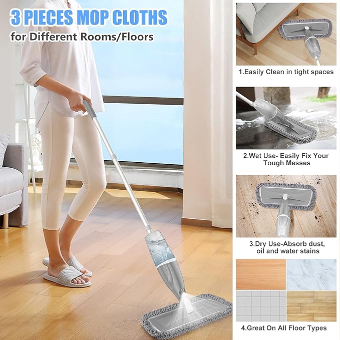 Microfiber Spray Mops for Floors Cleaning: EXEGO Dust Mop Wet Mop - Image 2
