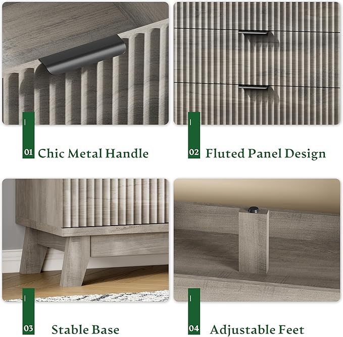 Fluted Dresser with 8 Drawers, Wooden Dresser TV Stand, Modern Closet Clothes - Image 5