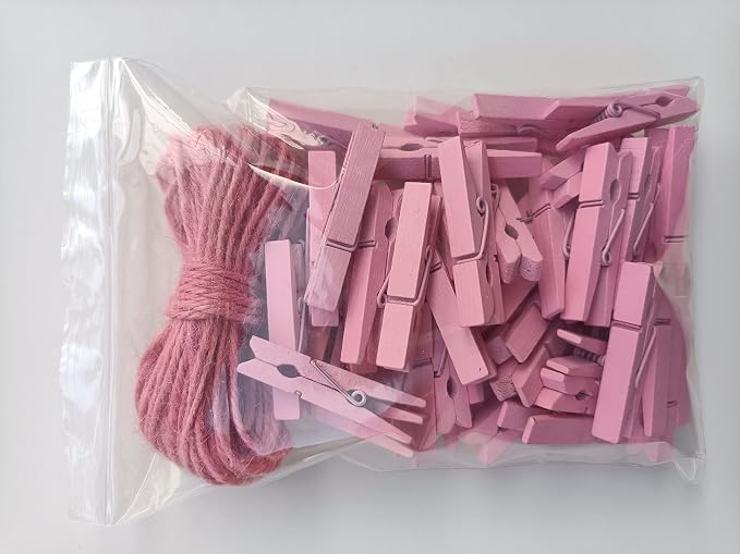 1.9" Pink Wooden Clothes Pins DIY Photo Garland Baby Shower Bag Clips - Image 2