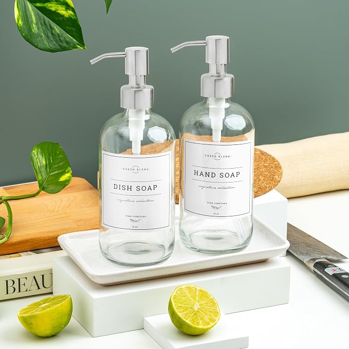 Vine Creations Glass Soap Dispenser, 2 Pack Kitchen Soap Dispenser Set - Image 2