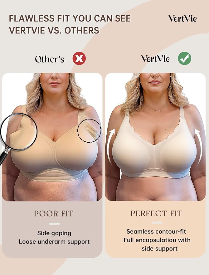 Vertvie Womens Seamless Bras No Underwire Supportive Wireless Push Up Full - Image 5