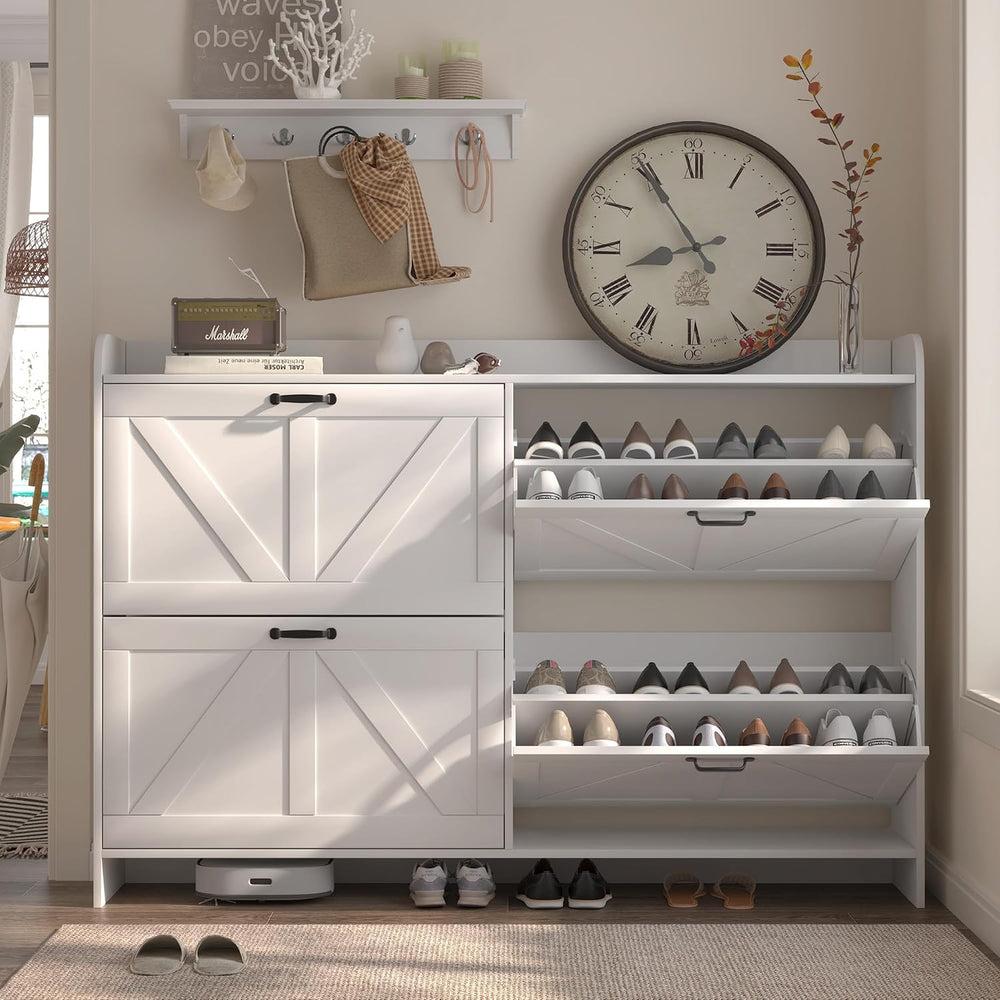 Shoe Cabinet with 4 Flip Drawers, Slim Narrow Shoe Storage Cabinet with Adjus...