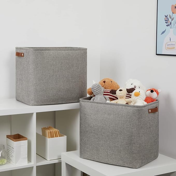 DULLEMELO Grey Storage Baskets 2 Pack Extra Large Fabric Shelf Baskets - Image 7