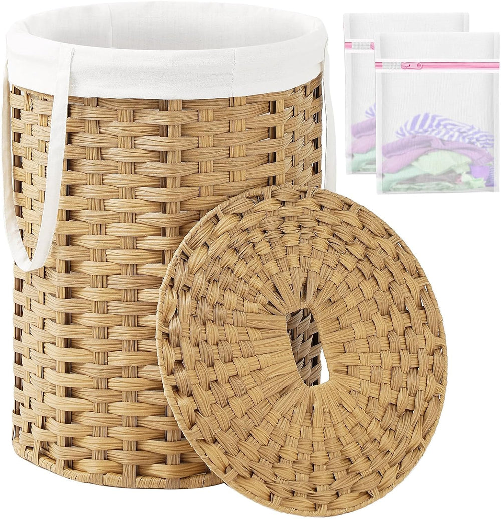 Laundry Hamper with Lid Laundry Basket with Lid 19.0 Gal Round Wicker Laundry