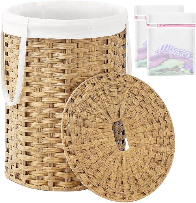 Laundry Hamper with Lid Laundry Basket with Lid 19.0 Gal Round Wicker Laundry by SETVSON