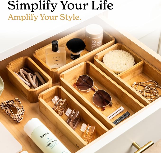 SMIRLY 5-Piece Bamboo Kitchen Drawer Organizer Set - Image 5