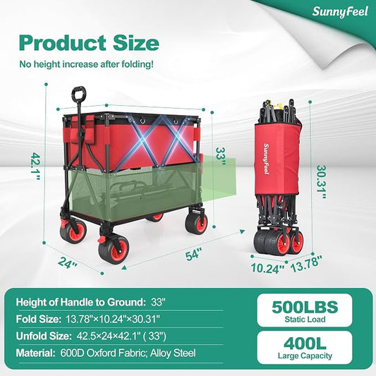 SUNNYFEEL Heavy Duty Collapsible Outdoor Utility Wagon Cart 500LB Capacity - Image 2