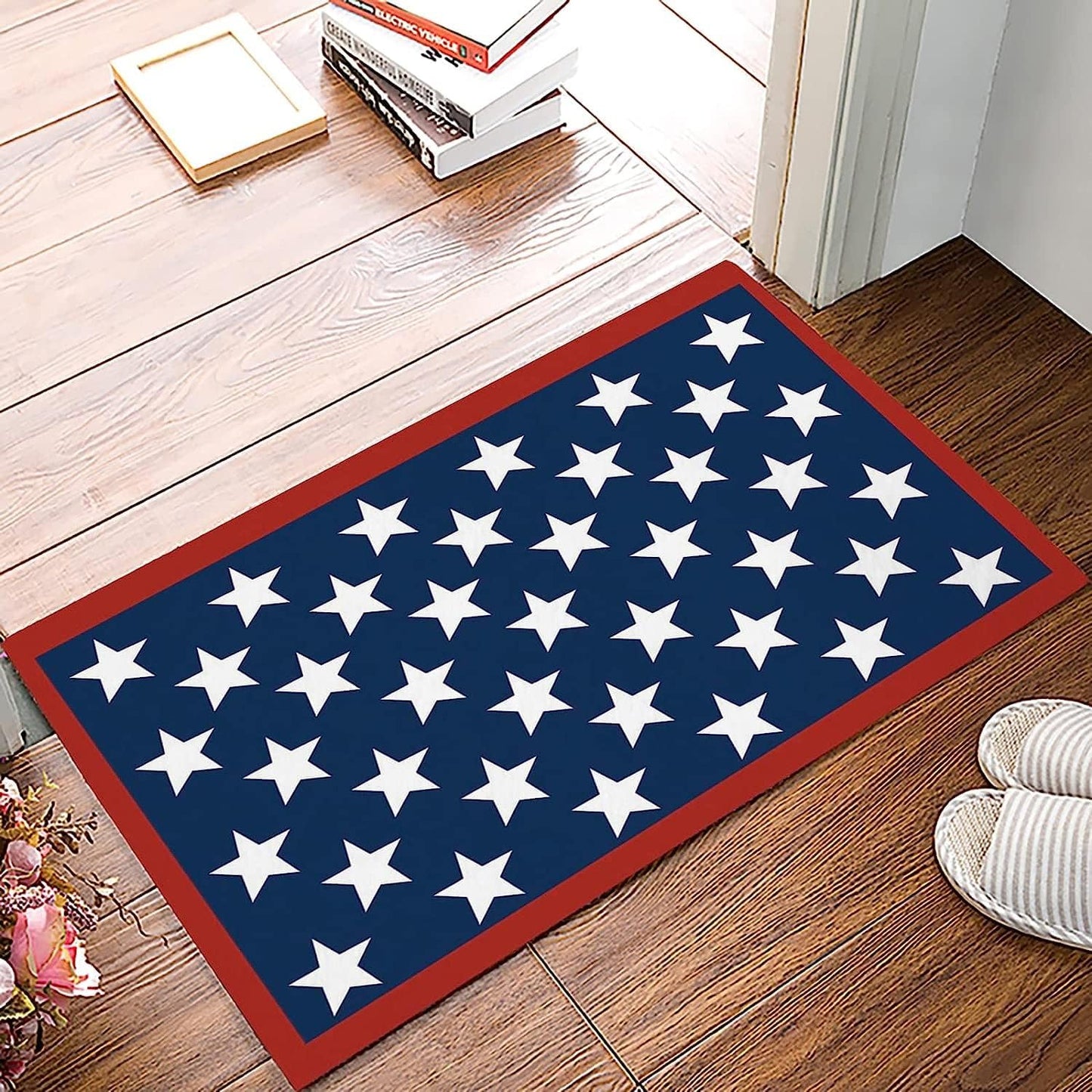 Door Mat for Bedroom Decor, Independence Day 4th of July Patriotic American Flag Floor Mats, Holiday Rugs for Living Room, Absorbent Non-Slip Bathroom Rugs Home Decor Kitchen Mat Area Rug16 x24
