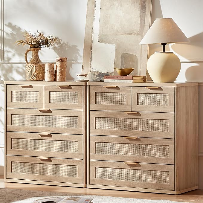 LEYAOYAO Rattan Dresser for Bedroom Set of 2, 33.5" Tall Chest of Drawers by LEYAOYAO-Findtheshiningpointofyourideallife%EF%BC%81