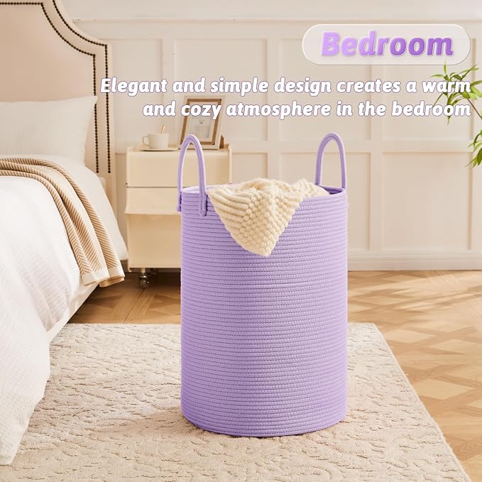 Laundry Basket, Woven Cotton Rope Laundry Hamper, 60L - Image 3