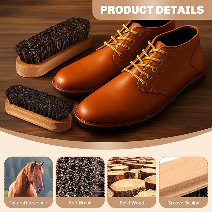 2 Pcs Horsehair Shine Shoes Brush Kit Polish Dauber Applicators Cleaning - Image 3