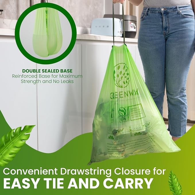 GREENWAY 13 Gallon Compostable Trash Bags Drawstring, 50 Bags, Heavy Duty Extra - Image 3