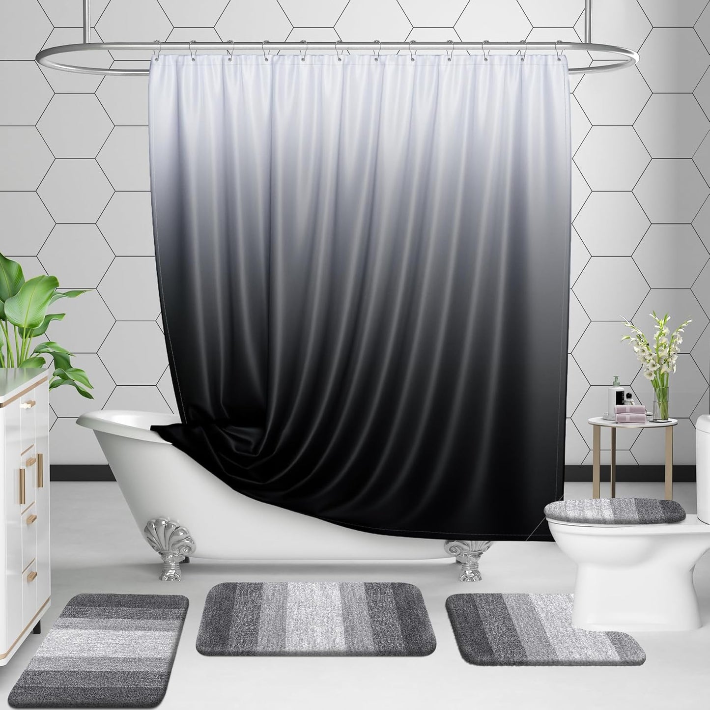 OLANLY Bathroom Rugs Sets 3 Piece, Soft Absorbent Microfiber Bath Mats and U-Shaped Contour Toilet Rug, Machine Wash Dry, Plush Shaggy Bath Mat Set for Bathroom (30"x20"+24"x16"+24"x20", Grey)