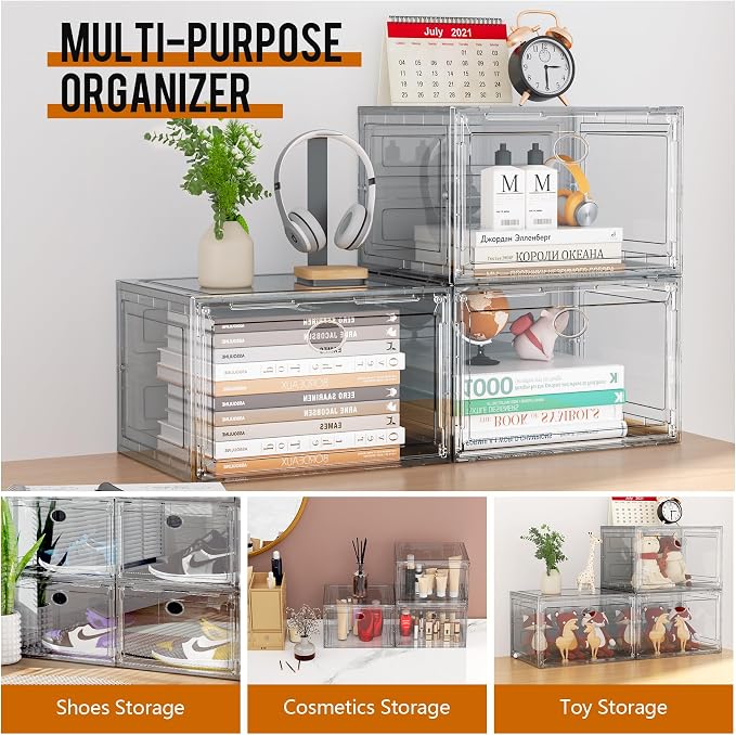 KEFA XL Shoe Storage Box Organizer, 6 Pack Shoe Boxes Clear Plastic Stackable - Image 4