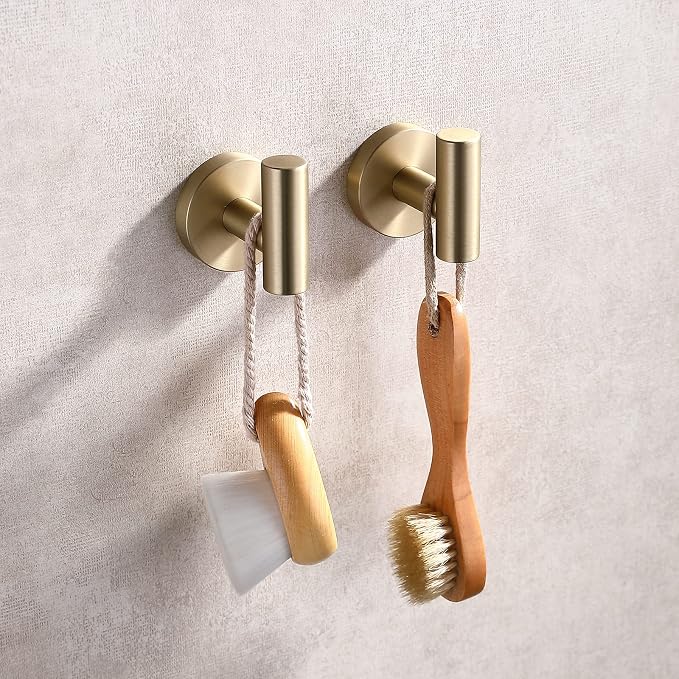 TASTOS Brushed Gold Bathroom Towel Coat Hook Stainless Steel, 2 Pack Robe - Image 2