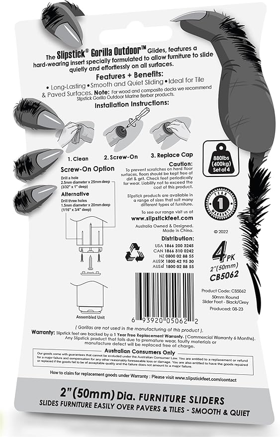 Gorilla Outdoor 2 Inch Furniture Sliders/Screw on Nylon Glide Floor Protectors - Image 5