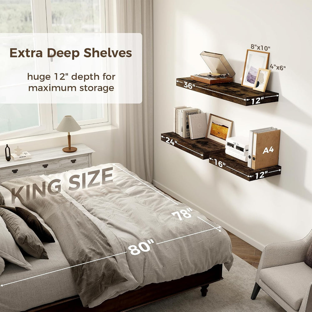 12 Inch Deep Floating Shelves, 16 x 12 Floating Shelf for Books, Rustic Wood ...