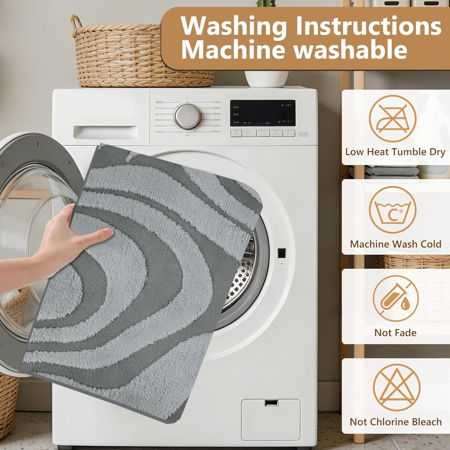 3Pcs Curved Bathroom Rug Set, Absorbent Non Slip U-Shape Toilet Mat, Soft Microfiber Bath Rug, Machine Washable