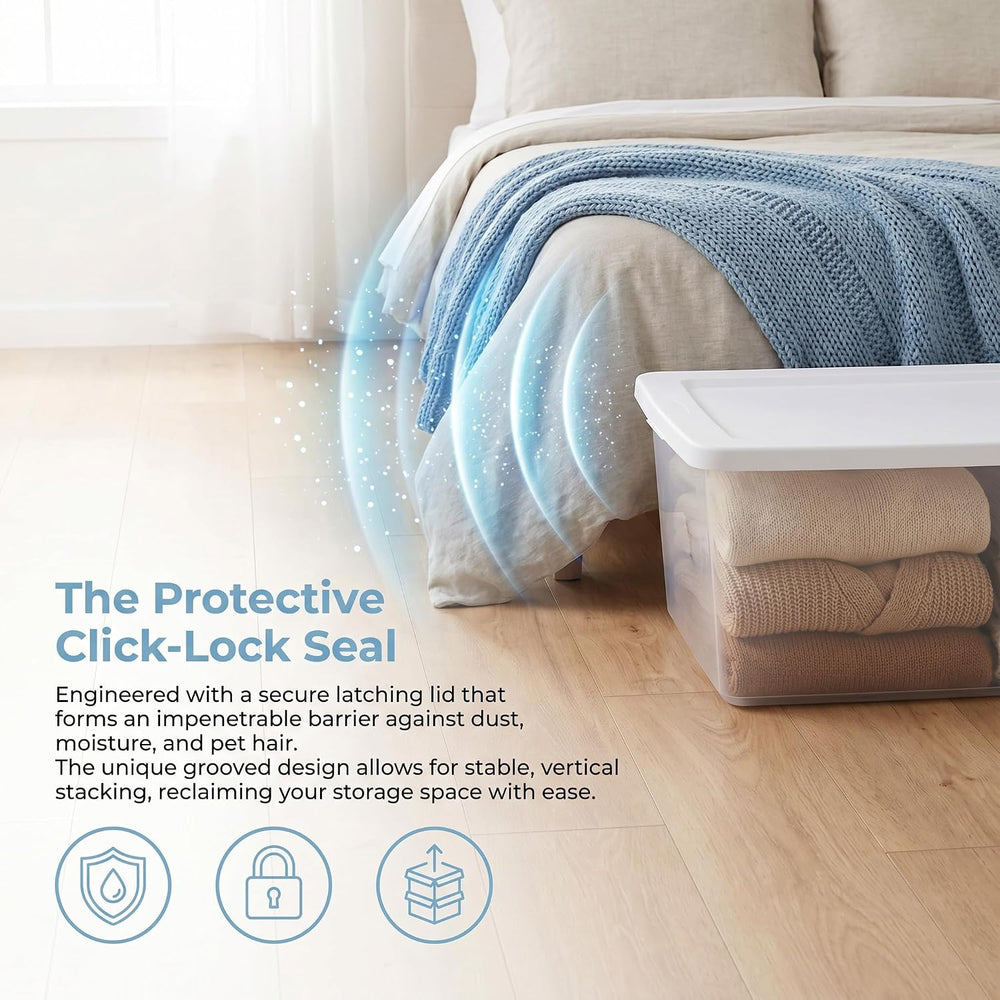 41 Quart Clear Under Bed Storage Bin with Snap-On Lid – Stackable, Transparen...