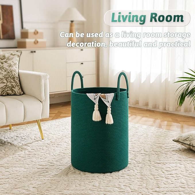 Laundry Basket, Woven Cotton Rope Laundry Hamper, 40L - Image 2