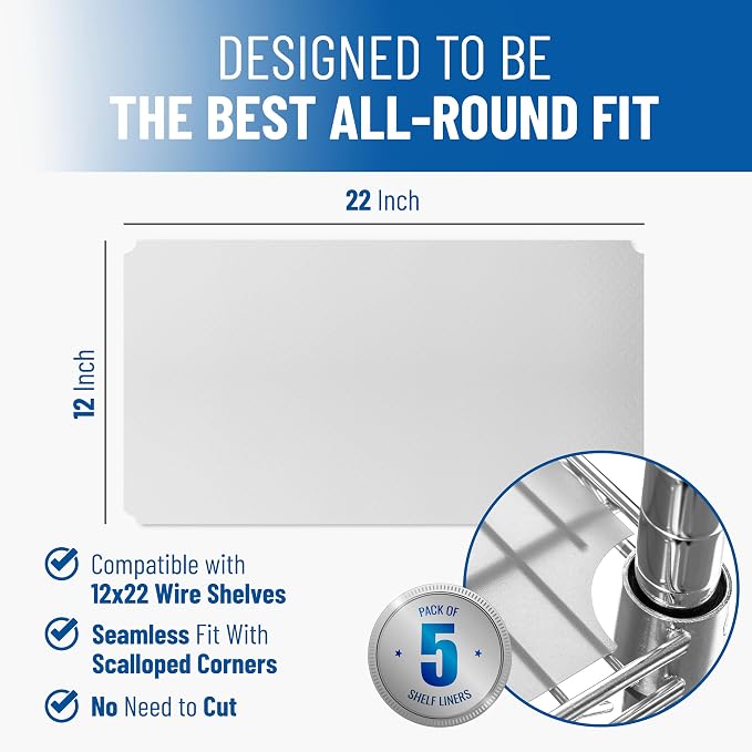 Shelf Liners for Wire Shelf System: Set of 5 in Clear: 12 x 22 inch: Plastic - Image 2