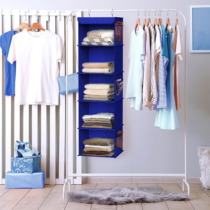 Simple Houseware 5 Shelf Hanging Closet Organizer, Dark Blue - Image 5