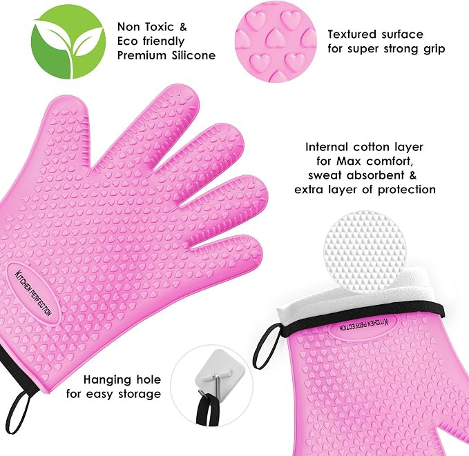 KITCHEN PERFECTION Silicone Smoker Oven Gloves -Extreme Heat Resistant BBQ - Image 2