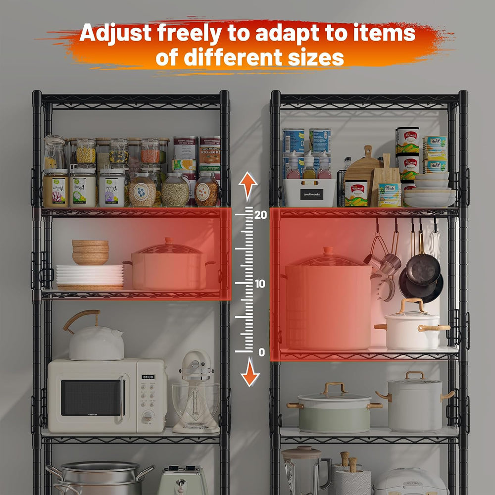REIBII 59.1" H Storage Shelves, Side Blockers & Hooks, for Kitchen