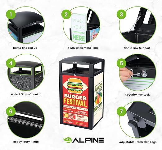 Alpine Outdoor Commercial Trash Can - Image 5